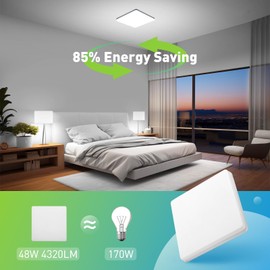 Yafido Ceiling Light Ultra Slim 48W 4320LM LED Panel Light Quick Installation Ceiling Downlight Daylight White 6500K UFO Lamp for Living Room Kitchen Bedroom Hallway Balcony 30*30*4cm Not-dimmable