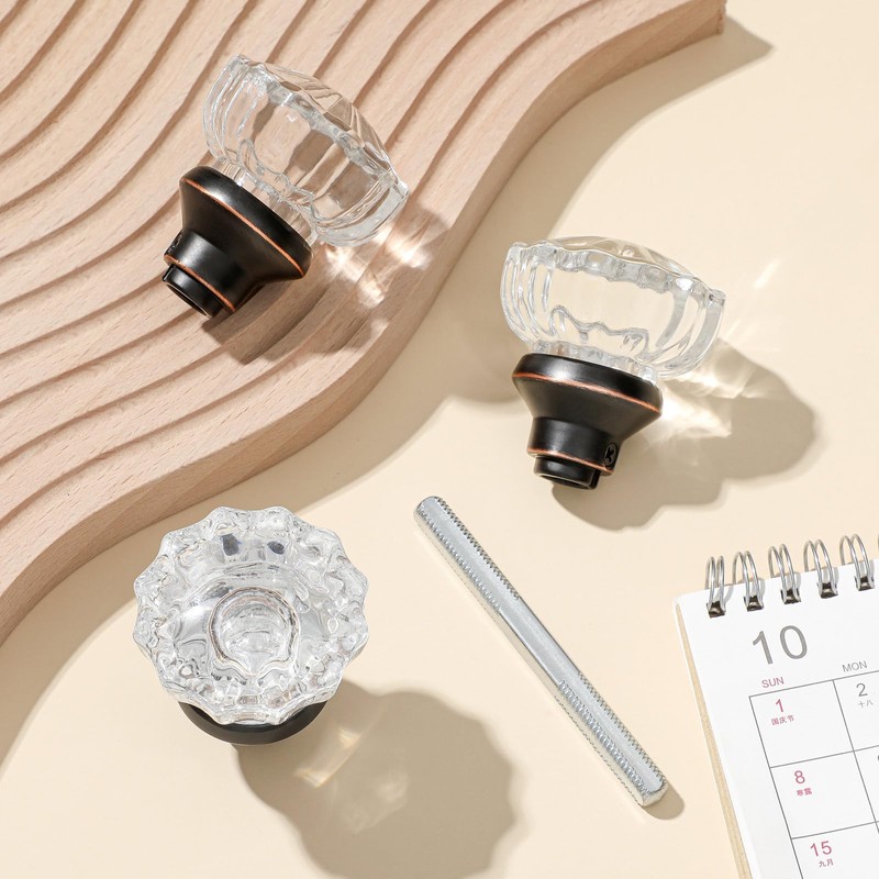 Amylove 2 Set Glass Door Knobs Mortise Style Fluted Crystal