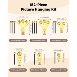 Uniclife Picture Hanging Kit, 4 kg, 9 kg, 13 kg, 22 kg, 34 kg, 45 kg, Heavy Duty Picture Hangers for Drywall and Wood, Picture Hooks for Hanging, Frame Hooks for Hanging Photos, Mirrors, Paintings