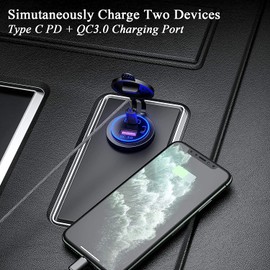 Thlevel Car PD USB C Charger Socket Car 36 W QC3.0 USB PD Type C with Switch for 12 V/24 V Vehicles Boat Motorcycle SUV Bus Truck Caravan Marine (Pack of 2)