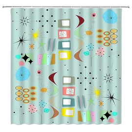 YNFUQANLN Mid Century Shower Curtain Retro Atomic Abstract Modern Geometric Colorful Vintage 50s 60s Aesthetic Fabric Bathroom Decor Curtain with Hooks