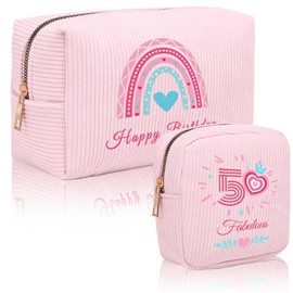 50th Birthday Gifts for Women - 50th Birthday Gift Rainbow Pink Cosmetic Bags 2pcs, Personalis 50 Year Old Lady Present IdeasI for Mum, Best Friend, Sister, Wife Makeup Bag
