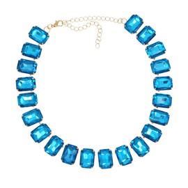 Crystal Rhinestone Gemstone Choker Collar Necklace for Women Sparkly Colorful Emerald Neck Chain Statement Necklace (Turquoise)