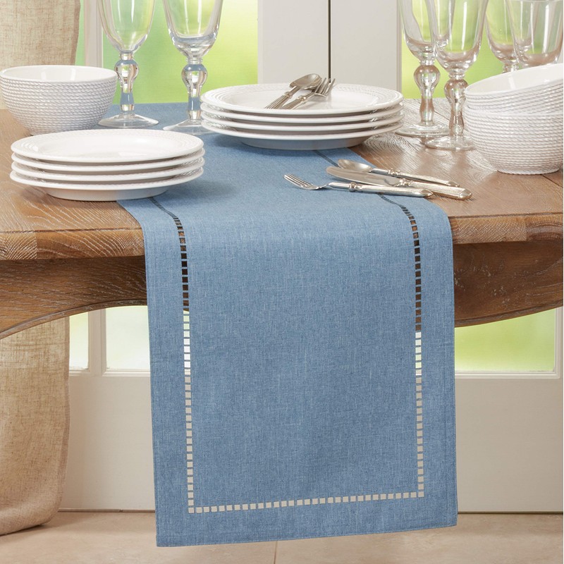 SARO LIFESTYLE 9738.DN1490B Hadleigh Collection Laser-Cut Hemstitch Table Runner, 100%