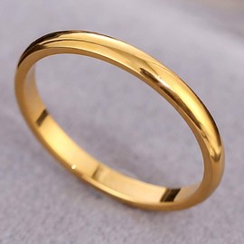 CCBFY 2 MM 4 MM Stainless Steel Ring Jewel Roman Numerals Stackable High Polish Plain Dome Tarnish Resistant Comfort Fit Ring Wedding Band Size 3-15 (2mm - Gold, 7)