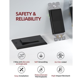 AIDA 3 Way Decorative Light Switch, 15Amp, 120/277 Volt, AC Decorator Rocker Paddle Wall Switch Replacement, UL Listed - Residential and Commercial Grade (10 Pack,Black White)