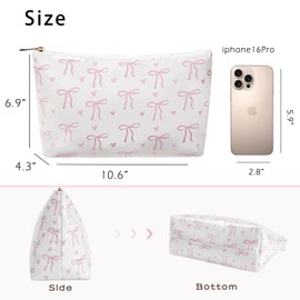 Large PVC Waterproof Pink Bow Makeup Bag,Clear Coated Cosmetic Bags,Easy to Clean,Travel Organizer Zipper Pouch Beach Vacation Essentials for Women Girls(06Pink Bow)