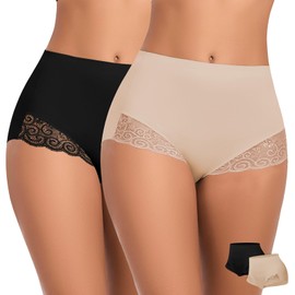 LEYSHE Lace Tummy Control Panties for Women Seamless No Show Underwear Lower Belly Shapewear Girdle Panty