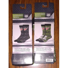Fashion PUGS Mountain Dew Crew Socks *2 PAIRS* One Size Fits All BRAND NEW!