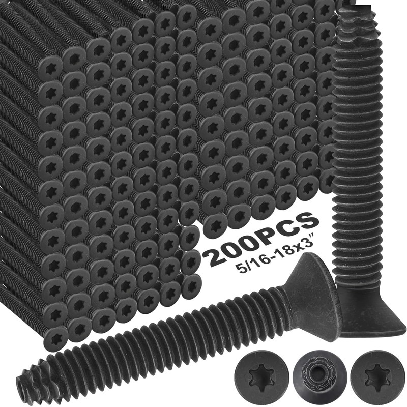 Blulu 200 Pcs Flat Head 5/16-18x3'' Trailer Deck Screws T40