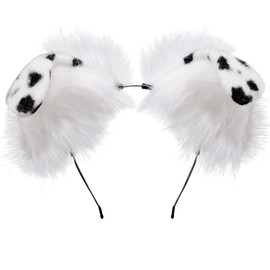 Kidukso Cute Furry Animal Folded Ear Plush Handmade Headband - Adult Women's Anime Cosplay Headpiece, Spotted Black and White