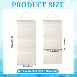 Riakrum 2 Pcs Fish Extenders Hanging Organizer with Pockets Wall Hanging Storage Bag Linen Cotton Fabric 3 Pockets Hanging Bag for Exchange Gifts Cabin Door Closet Cruise Travel(White)