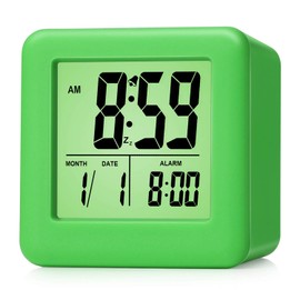 Plumeet Digitaler Reisewecker, Einfach Einzustellen, mit Schlummermodus, Weichem Nachtlicht, Großem Zeit-, Monats-, Datums- und Alarm-Display, Ansteigendem Soundalarm (Grün)