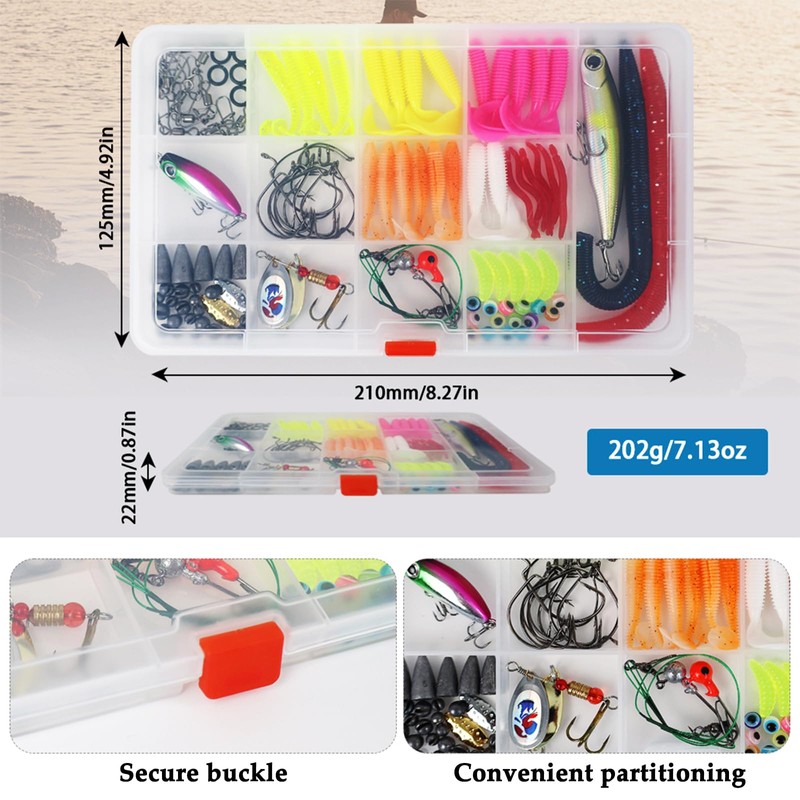 RoseFlower 114 PCS Fishing Lure Set, Includes Hard and Soft