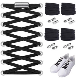 QEEROYO 2 Pairs of Elastic Shoelaces with Metal Capsule, Flat Shoelaces Without Tying Adjustable Shoelaces Without Tying Quick Lacing System for Runners, Children and Elderly, Black, black, One Size