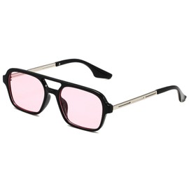 WDZAYXC Trendy Vintage Square Sunglasses for Men and Women, Metal Design, UV Protection, black / pink