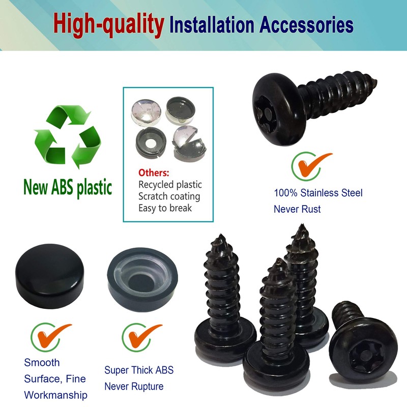 BGGTMO Black License Plate Screws- Stainless Steel Plate Mounting Hardware