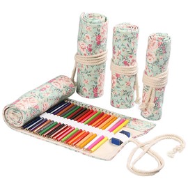 DIYOMR 24/36/72 Slots Pencil Wrap Pencil Rolls, Artist Colored Pencils Roll Up Bag Short Brushes Pouch Case Pencils Organizer for Drawing Coloring and Sketching (Small Floral, 72slots)