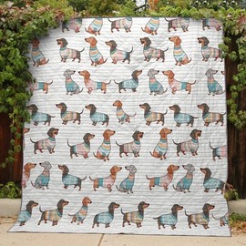SHINEFUL Blanket Dachshunds, All Season Faux Quilt, Quilted Throw Blanket for Bed/Couch/Sofa, Soft and Lightweight (Playful Dachshund, Twin)