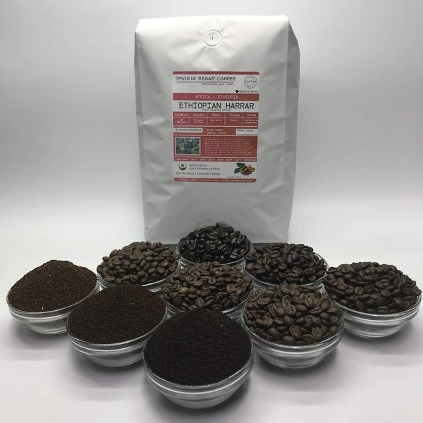 Africa/Ethiopia Harrar (5-Pound Bag) Premium Arabica Heirloom Coffee Freshly Custom Roasted Today (Full City Roast/Whole Bean) Customized Roast Or Grind Is Available By Messaging Us At Time Checkout
