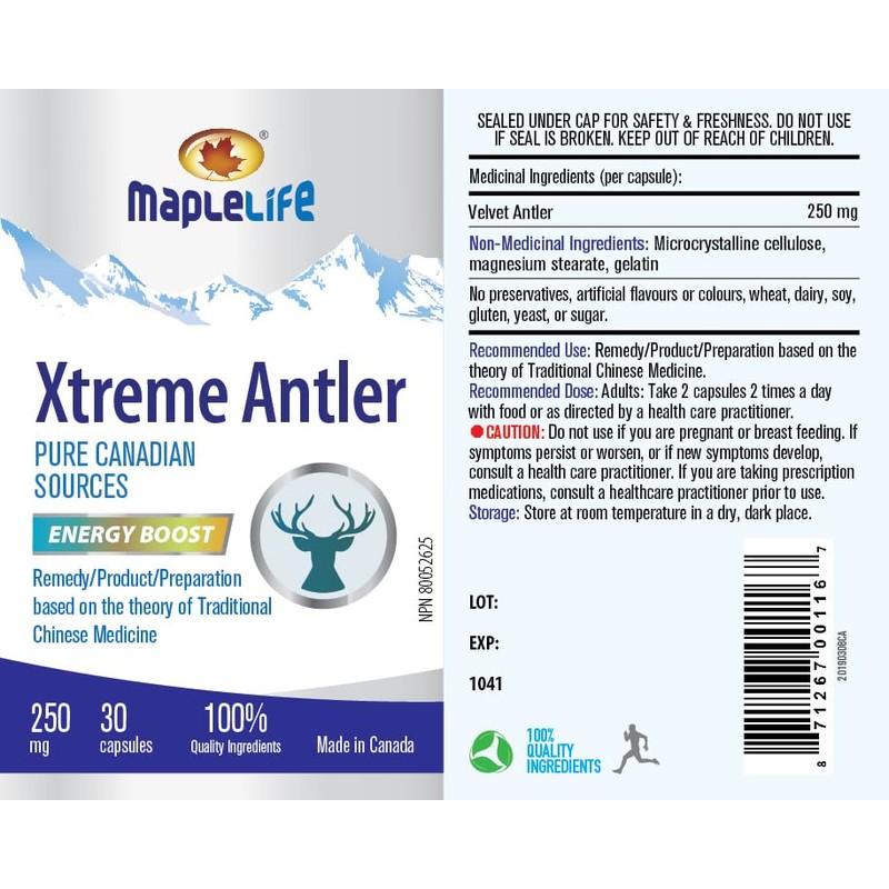 Maplelife Xtreme Antler 250mg 30 capsules