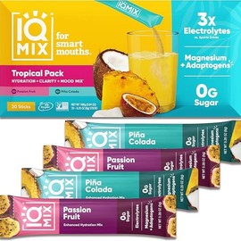 IQMIX Sugar Free Electrolytes Powder Packets - Hydration Supplement Drink Mix with Keto Electrolytes, Lions Mane, Magnesium L-Threonate, and Potassium Citrate - Flavor Name:: Tropical Variety, Size: 20 Count (Pack of 1)
