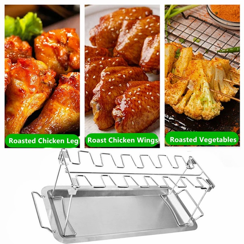 Chicken Leg Rack for Grill with Drip Tray, 14 Slots
