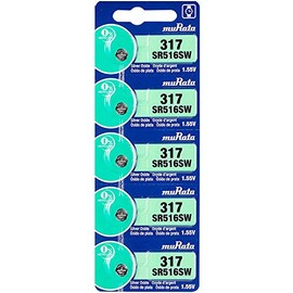 Murata 317 Battery SR516SW 1.55V Silver Oxide Watch Button Cell (5 Batteries)