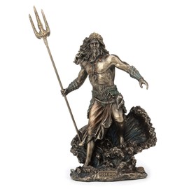 Veronese Design 7 7/8 Inch Greek God Poseidon Standing Over Crashing Waves Cold Cast Resin Statue Bronze Finish