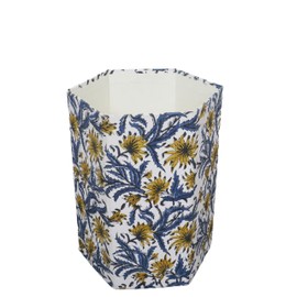 3.3 Gallon Cotton Hand Block Printed Paper Waste Basket |Small Decorative Trash Can for Housewarming Gifts in Living Room, Bedroom, Bathroom | Eco-Friendly, Plastic-Free (1, Blue Yellow FLOWAR)
