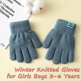 Kids' Winter Knitted Gloves - Thermal Full Finger Gloves, Warm Fleece Lined, Stretchy, for Girls & Boys 3-6 Years