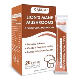 Lion's Mane Mushroom Powder with Lions Mane, Cordyceps, Chaga, Reishi, Shiitake, Boletus, Agaricus Bisporus, Turkey Tail for Better Energy, Cognitive Focus & Immune Support, 20 Packets