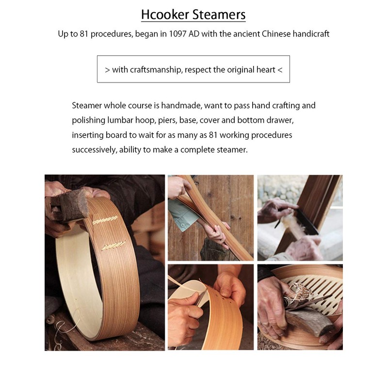 Hcooker 3 Tier Kitchen Bamboo Steamer with Double Stainless Steel