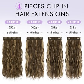 Sofeiyan Clip-In Extensions, 4 Pieces, 40 cm Hair Extensions for Women, Curly Thick Synthetic Hair Extensions for Clip-In, Natural Soft Clip-In Hairpiece - Honey Blonde with Light Brown