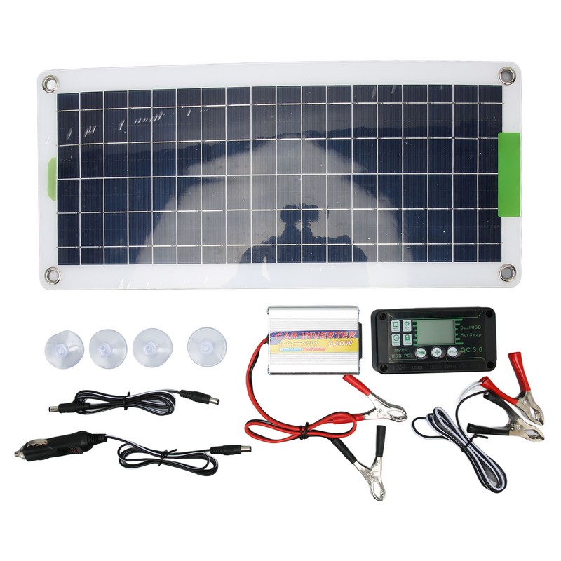 100W Solar Panel Kit 220W Inverter MPPT Controller Dual USB