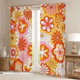 Feelyou Retro Hippie Flower Curtains for Bedroom (2 Panels, 42 x 84 Inch) 60S 70S Groovy Floral Print 30%-50% Blackout Curtains Blossom Boho Plant Floral Darkening Drapes Yellow Window Treatments