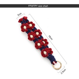 FFWTPY Key Chain Braided Key Chain Short Key Chain Wooden Beads Flower Heart Daisy Birthday Women's Day Gift for Girls on Women, Navy and Burgundy