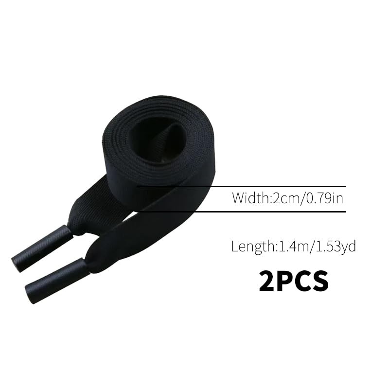 2Pcs Black Flat Drawstring Cord Replacement 2cmx1.4m Polyester Drawstring Universal