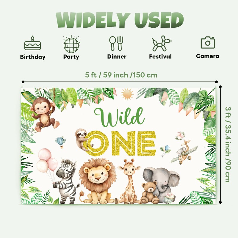 Wild One Backdrop Lion Giraffe ZebraElephant Boy Girl Party Decorations