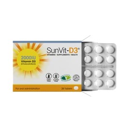 SunVit-D3 Vitamin D 2000iu - High Strength Vitamin D Tablets Support The Maintenance of Bone, Teeth, Muscle & Immune System | Made in UK & GMP Approved | Dairy & Gluten Free - D3 Vitamins 28 Tablets