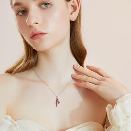 UCADRIT Cardinal Necklace Sterling Silver Cardinal Bird Necklace Red Cardinal Jewelry Red Bird Gifts for Women