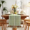 LOMOHOO Cotton Linen Table Runner Green Embroidered Farmhouse Table Runners