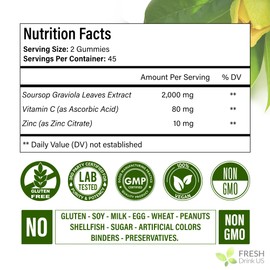 FRESHDRINKUS, Premium 90 Soursop Graviola, 2000mg per Serving, 45 Days Supply – 100% from Natural Soursop Graviola Leaves, Vegan, Non-GMO, Gluten-Free