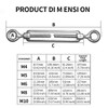 GLE2016 Stainless Steel 304 Turnbuckle Wire Rope Tension Pack of
