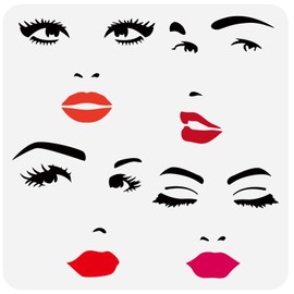 FINGERINSPIRE Female Face Painting Stencil 11.8x11.8inch Reusable Facial Expression Stencil Woman Face Drawing Template Eyebrows Eyes Nose Mouth Stencil for Painting on Wood, Canvas, Wall