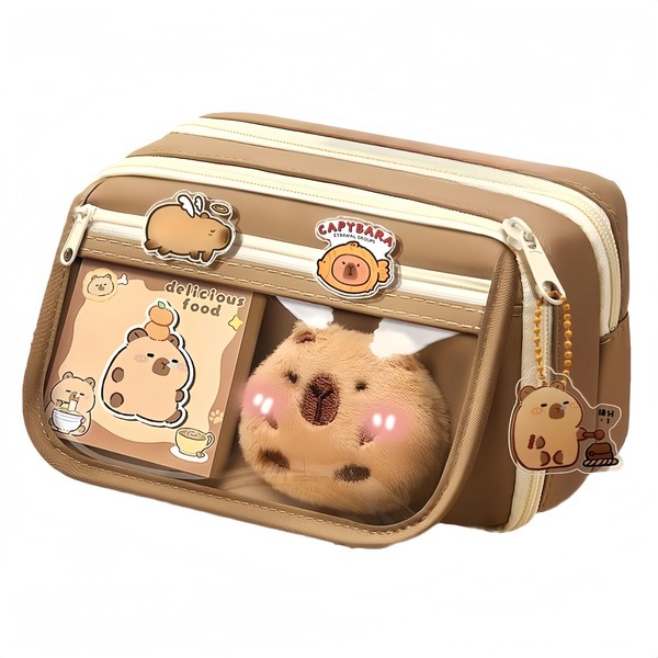 IN Chenthy Capybara Pencil Case Kit with Plush Doll+20 Stickers+2