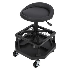 EcoExplorer Rolling Garage Stool, 330LBS Capacity, 360° Swivel Seat, Adjustable Height, Double Tool Tray Storage, and Comfortable Padded Shop Seat for Garage, Shop, Auto Repair, Black