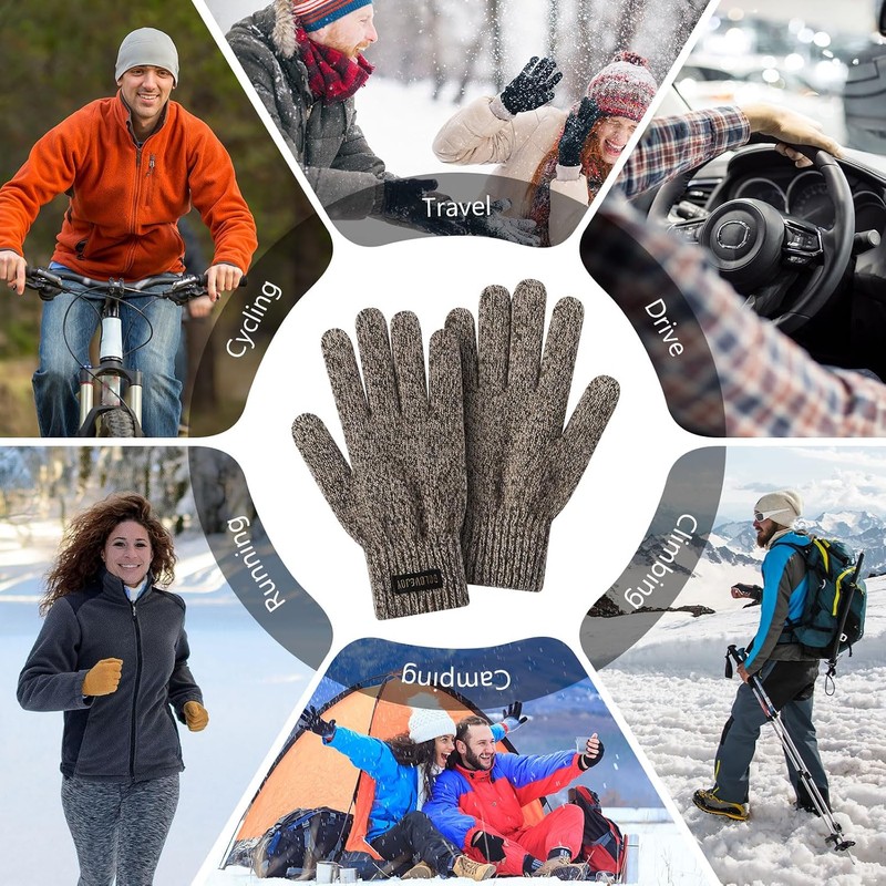 Guantes de punto de lana cálida para dedos completos, unisex,