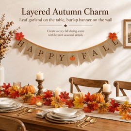 Happy Fall Burlap Banner with Maple Leaf Garland