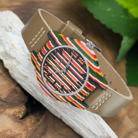 Holzwerk Germany Handmade Small Rainbow Rainbow Eco Women's Watch Eco Natural Wooden Watch Leather Strap Watch Analogue Classic Quartz Watch in Black Colourful Blue Yellow Red, Brown / multi-coloured,